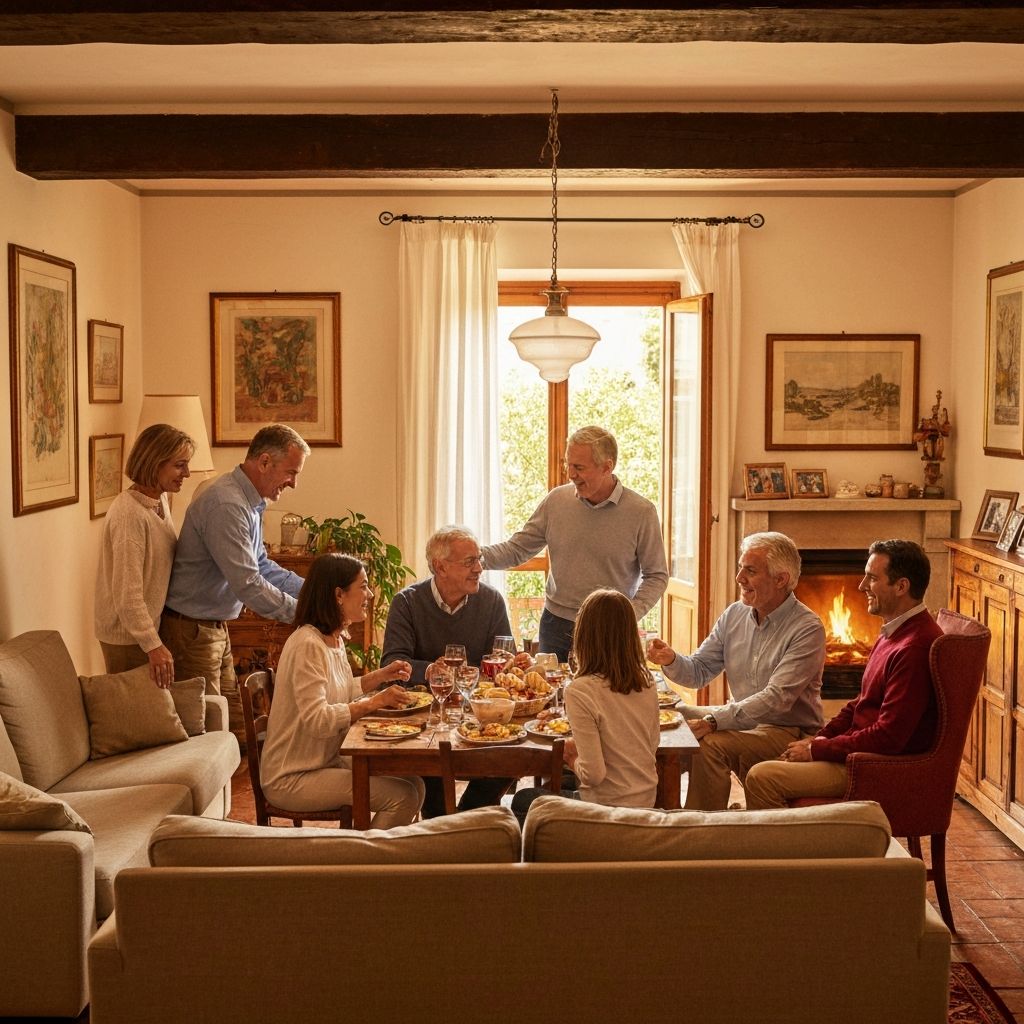 Famiglia italiana moderna riunita in casa